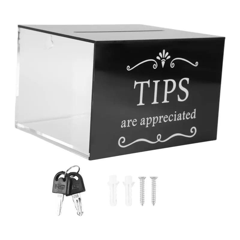 -[A51I Digital]Tip Jars For Money 6 X 4 X 5 Inch Tip Collection Box With Lock Donation Suggestion Box For Tip Storage Raffling B