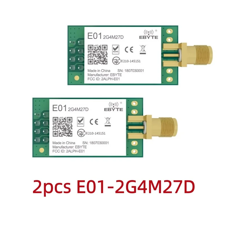 2pcs 2.4GHz Module 27dBm Wireless Transceiver Module PA LNA nRF24L01P Long Distance Small Size Smart Home E01-2G4M27D