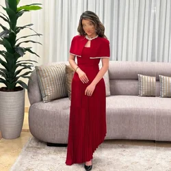 Customized Formal Modern Style Jersey Rhinestone Pleat Draped A-line High Collar Long Dresses Evening Dresses Matching Exquisite