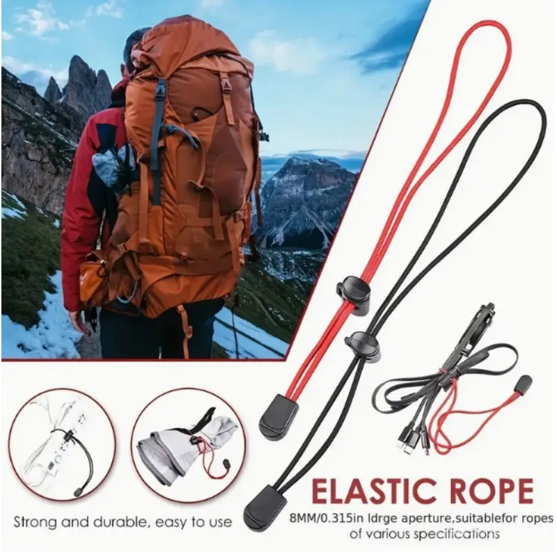 เชือกสำหรับกระเป๋าเดินป่าแบบยืดหยุ่นสูง 5 ชิ้น ทำจากพลาสติก ABS พร้อมตัวล็อคแบบปรับได้ ทนทาน เหมาะสำหรับกิจกรรมกลางแจ้ง เดินป่า และใช้งานได้จริง