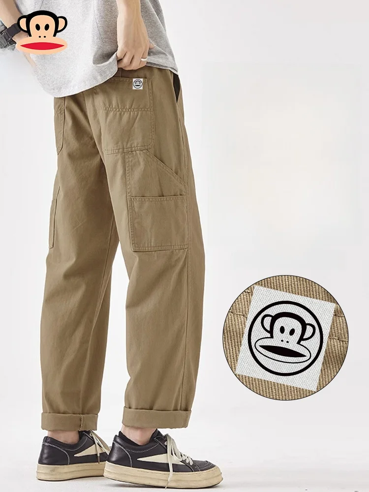 

Мужские брюки Paul Frank цвета хаки, осенняя новинка, в японском ретро-стиле, прямые, из чистого хлопка, повседневные, свободного кроя, со средней посадкой на талии