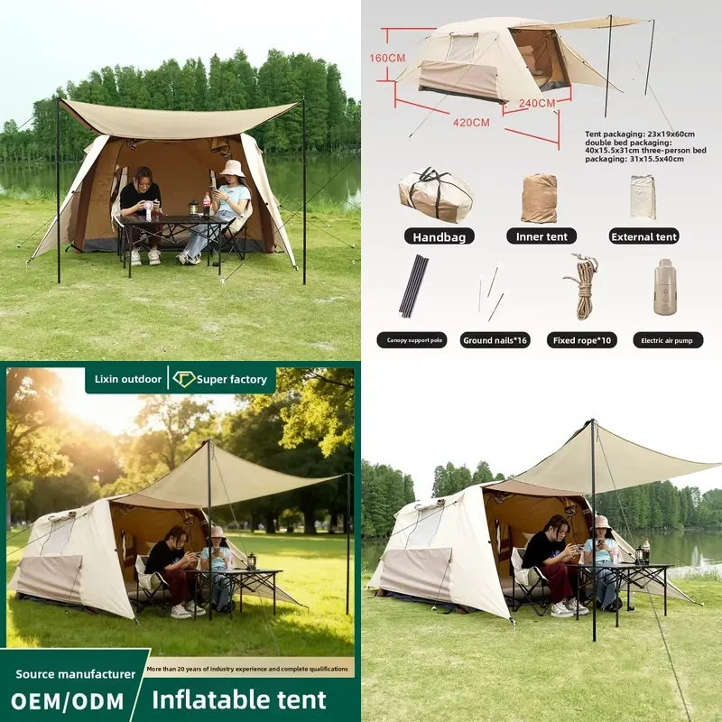 Automatic Inflatable Pyramid Camping Tent Double-layer Rainproof Sunscreen Windproof Large Space Canopy for Four Seasons Use