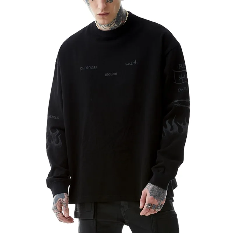 

Spring-Summer New Type Retro Punk Long Sleeve Hip-Hop Street Distressed Flame Thin Sweater for Men