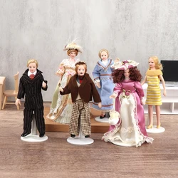 1:12 Dollhouse Miniature Victorian Doll People Model Girl Dress Doll British Style Uniform Boy Pink Girl Doll Model with Bracket