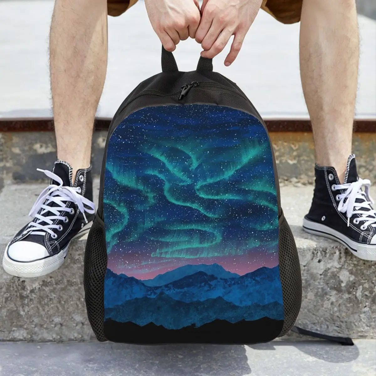 Mochila Aurora Borealis sobre la montaña para estudiantes, bolso escolar, mochila de viaje para senderismo, mochila de moda para niños y niñas, bolsos de hombro