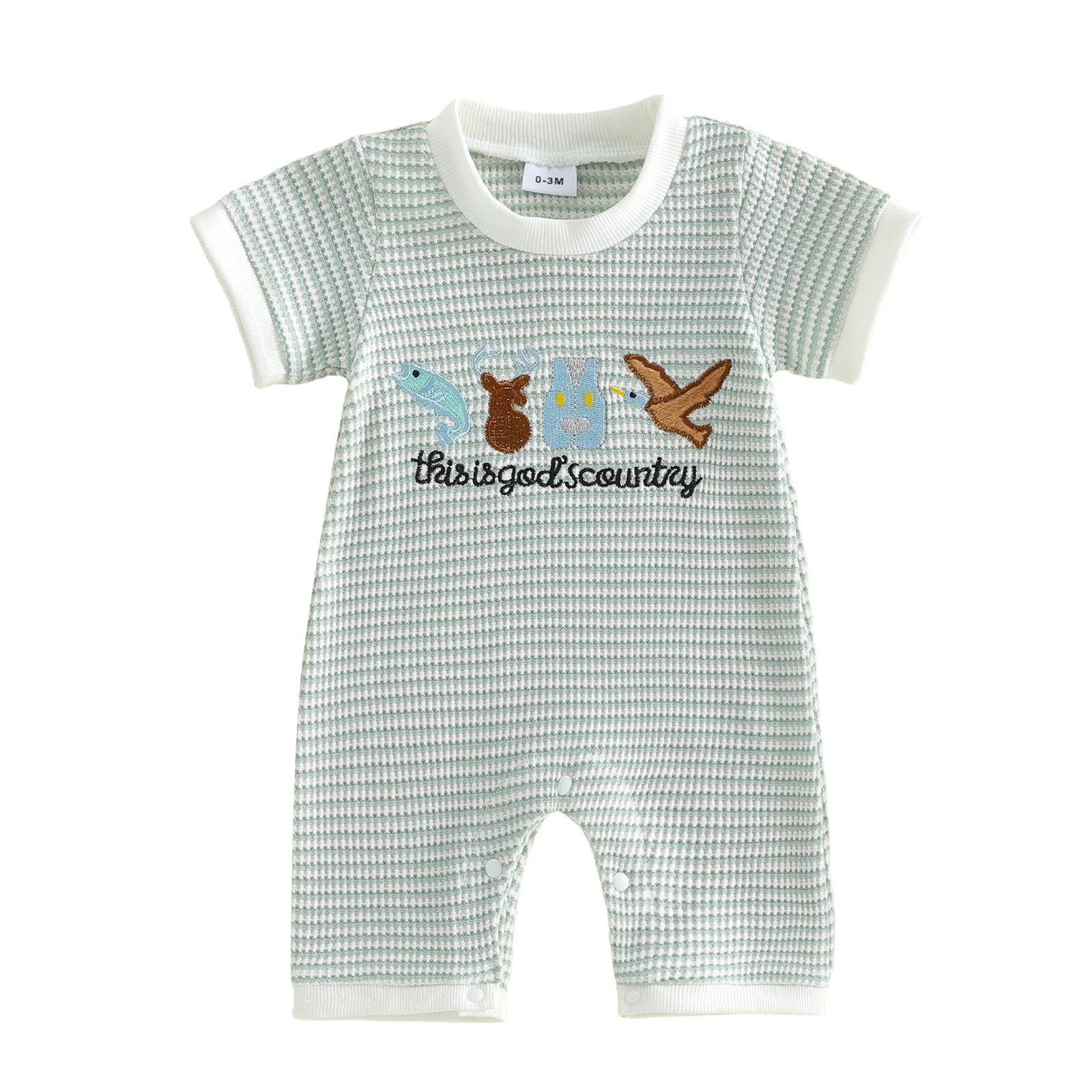 

Комбинезон для маленьких мальчиков с короткими рукавами и круглым вырезом, комбинезон с вышивкой животных и полосатым принтом, летняя одежда для маленьких мальчиков