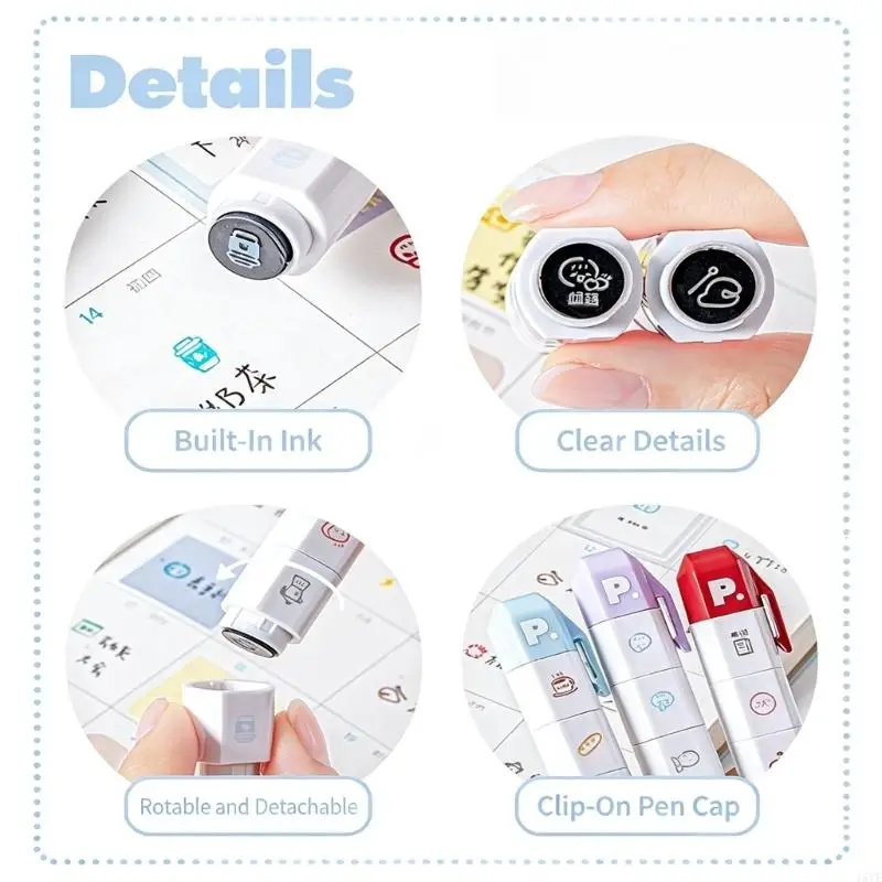  Manual Rotating Scrapbooking Stamp with Detachable Stamping Ends for Journals, Planners, Calendars, and Cards Making