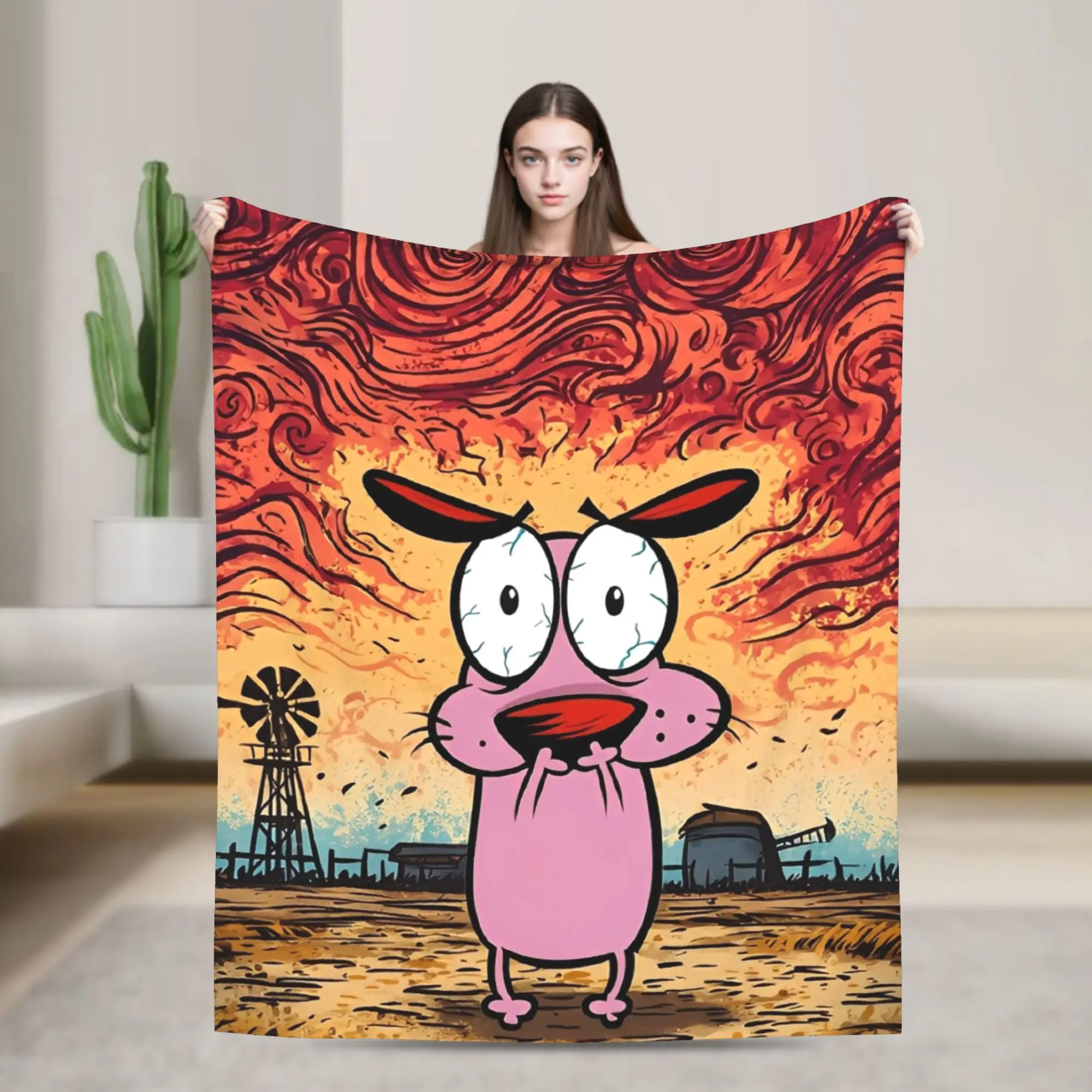 

Courage Cowardlys Dog Blanket Picnic Flannel Throw Blanket For Home Decor Soft Warm Design Quality Bedspread Gift Idea