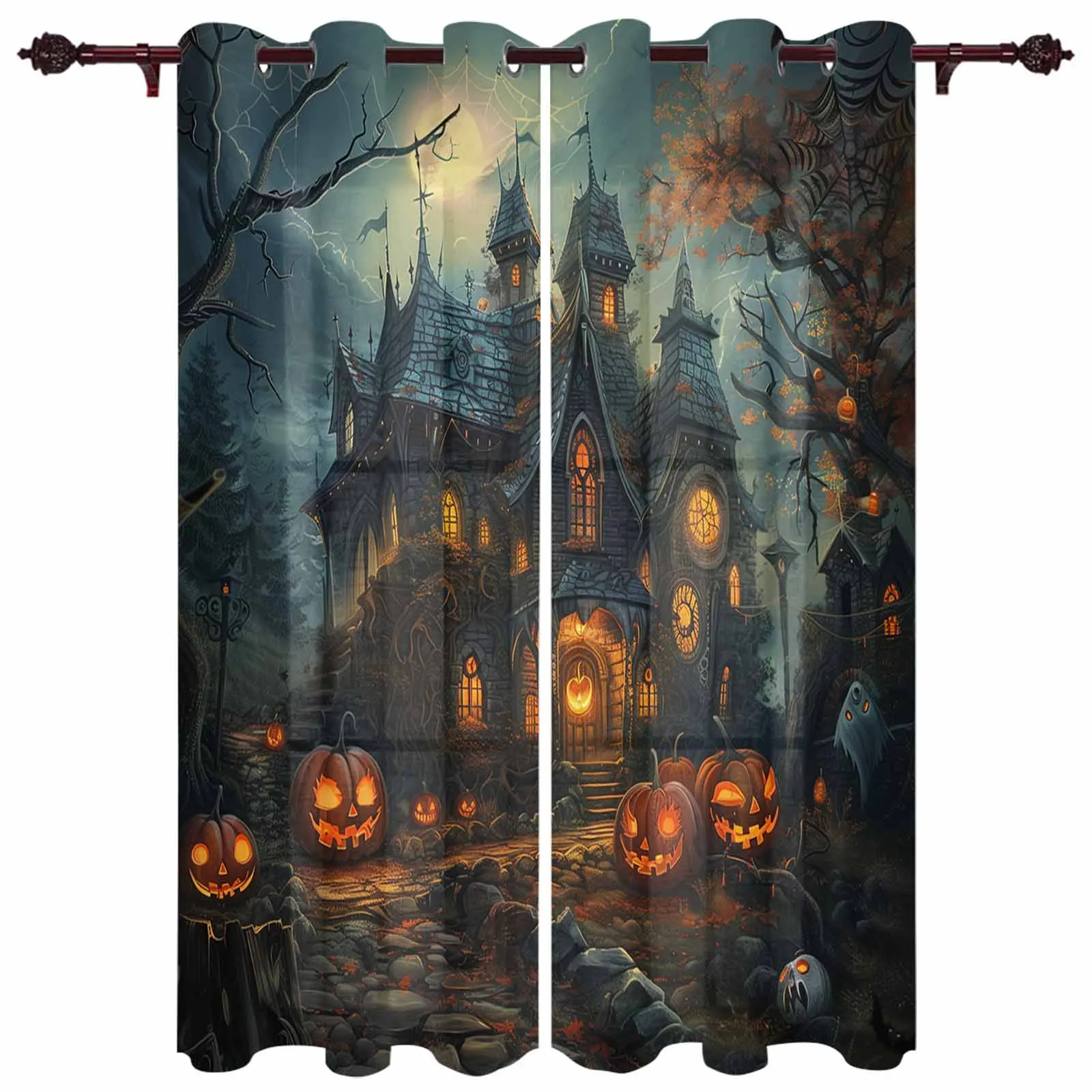 

Halloween Castle Pumpkin Retro Bat Grove Modern Panels Hall Curtains for Living Room Bedroom Window Curtains Hotel Drapes