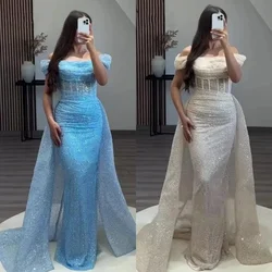 Customized  Sequin Ruched Birthday A-line Off-the-shoulder Bespoke Occasion Gown Long Dresses Saudi Arabia Evening