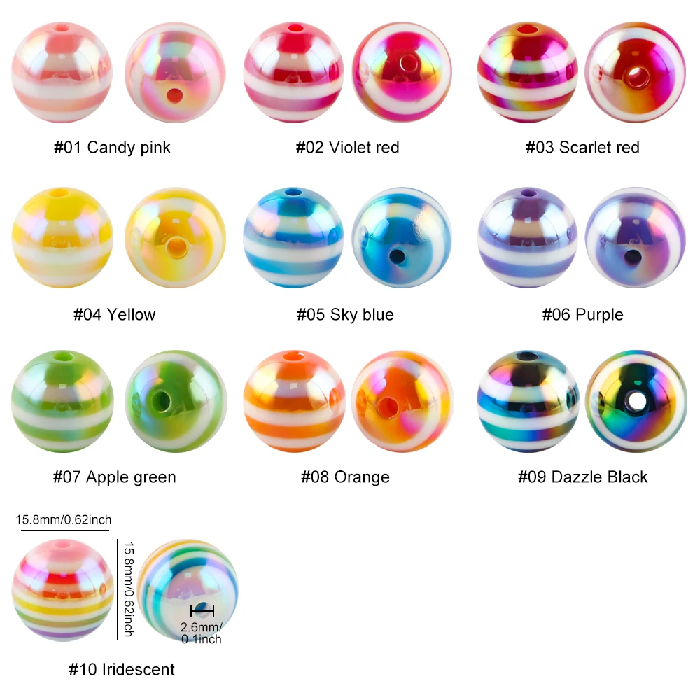 10 ~ 30pcs 16mm Acryl Kralen regenboog gestreepte Losse Spacer Kralen Voor Sieraden Maken DIY Armband Ketting Oorbellen accessoire ﻿