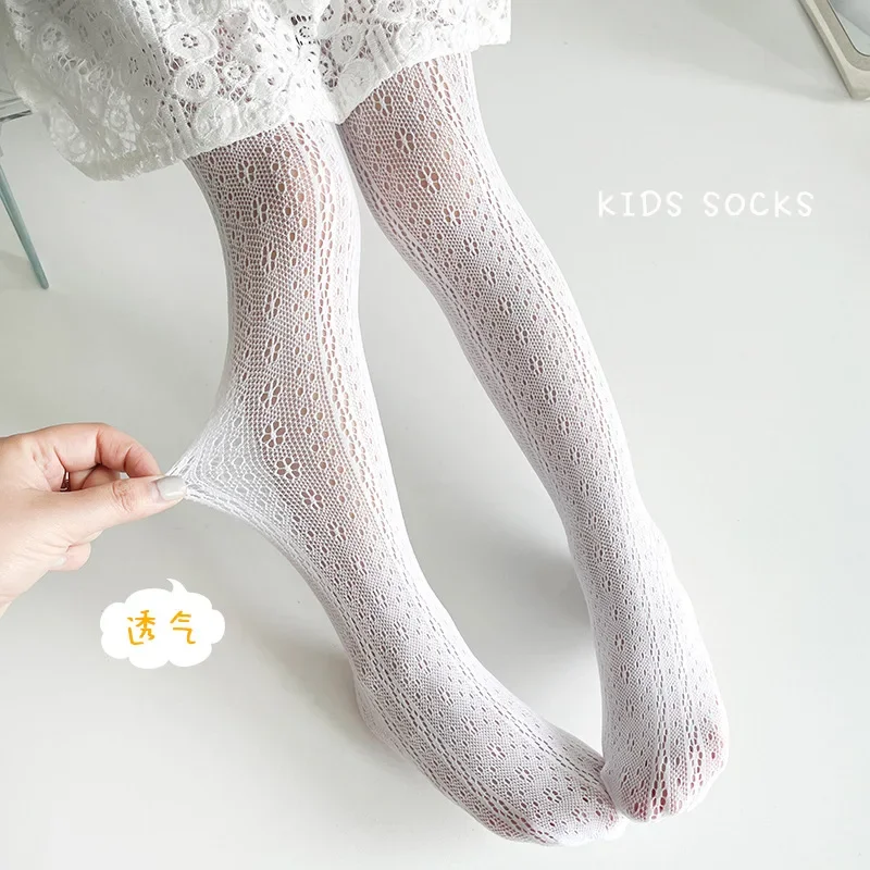 Kids Girl Tight Korean Cute Floral Heart Leggings Stocking for Children Girl Spring Summer Thin Breathable Hollow Baby Pantyhose