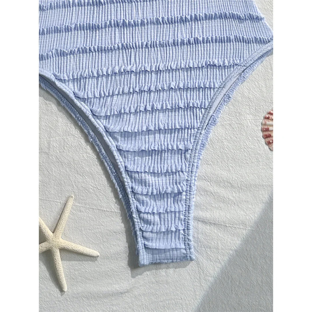 Neuer einteiliger Badeanzug mit V-Ausschnitt und Neckholder, bedruckt mit Seesternmotiv, Damen-Badebekleidung, Damen-Badeanzug mit gerafftem, hoch geschnittenem Beinausschnitt, Badeanzug, Modell V8431. – Detail 21
