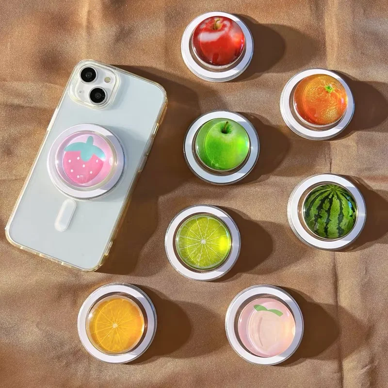 

3D Crystal Glass Fruit Magnetic Phone Holder For Magsafe Strawberry Lemon Watermelon Peach Grip Talk For iPhone Samsung