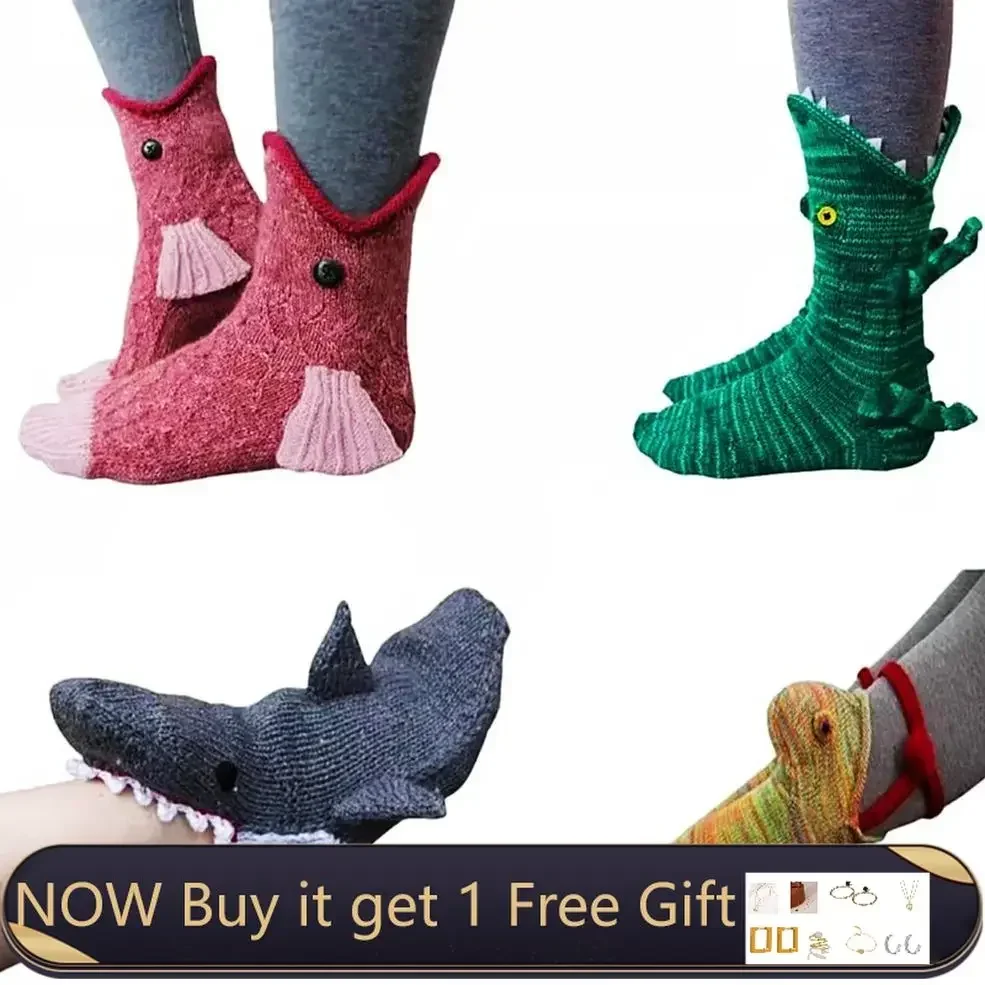 Halloween Kerstsokken Cadeau Haai Vis Kameleon Krokodil Gebreid Schattig Unisex Nieuwigheid Winter Warme Vloersok voor Heren Dames