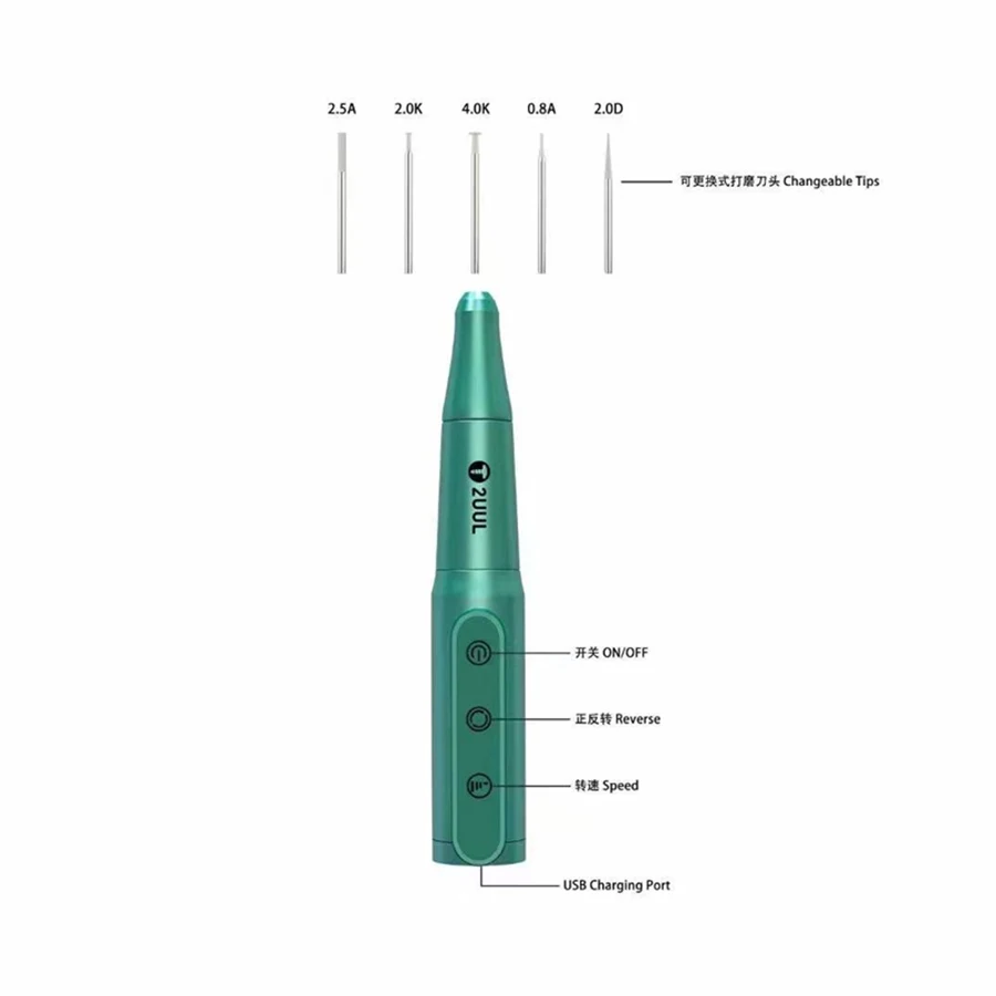 2UUL Mini Electric Grinder Engraving Pen Rechargeable Portable IC Chip Phone CPU Repair Drilling Polishing Disassembly ToolSet