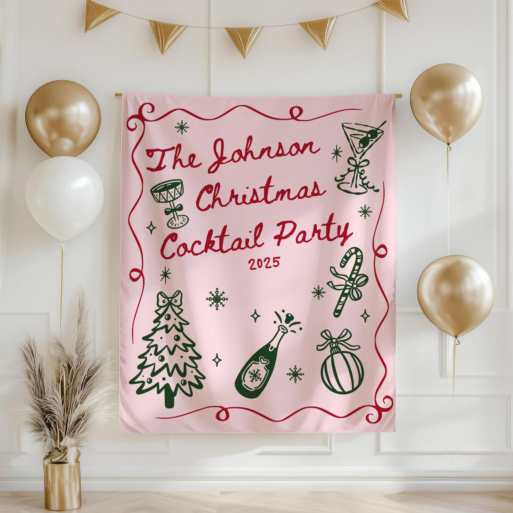 Custom Christmas Party Backdrop, Company Holiday Staff Celebration Banner, X-mas Cocktail Party Wall Tapestry