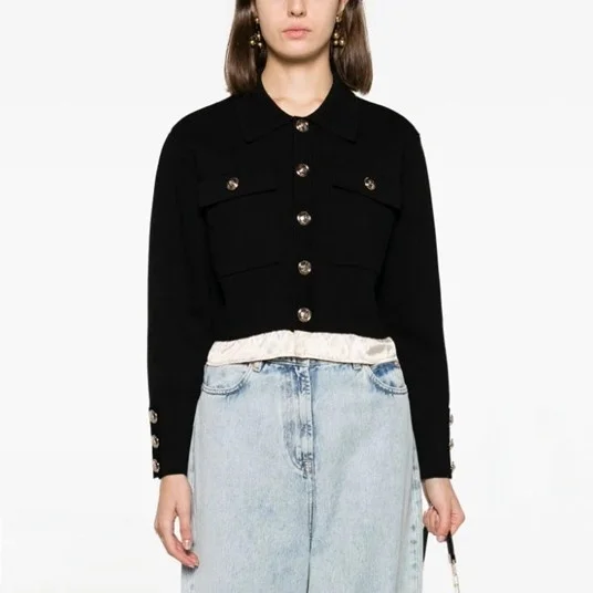 

Высококачественная версия с воротником из металла Bule Bla Декоративный Bule Трикотажная верхняя одежда Топ Женская мода Весенний сезон