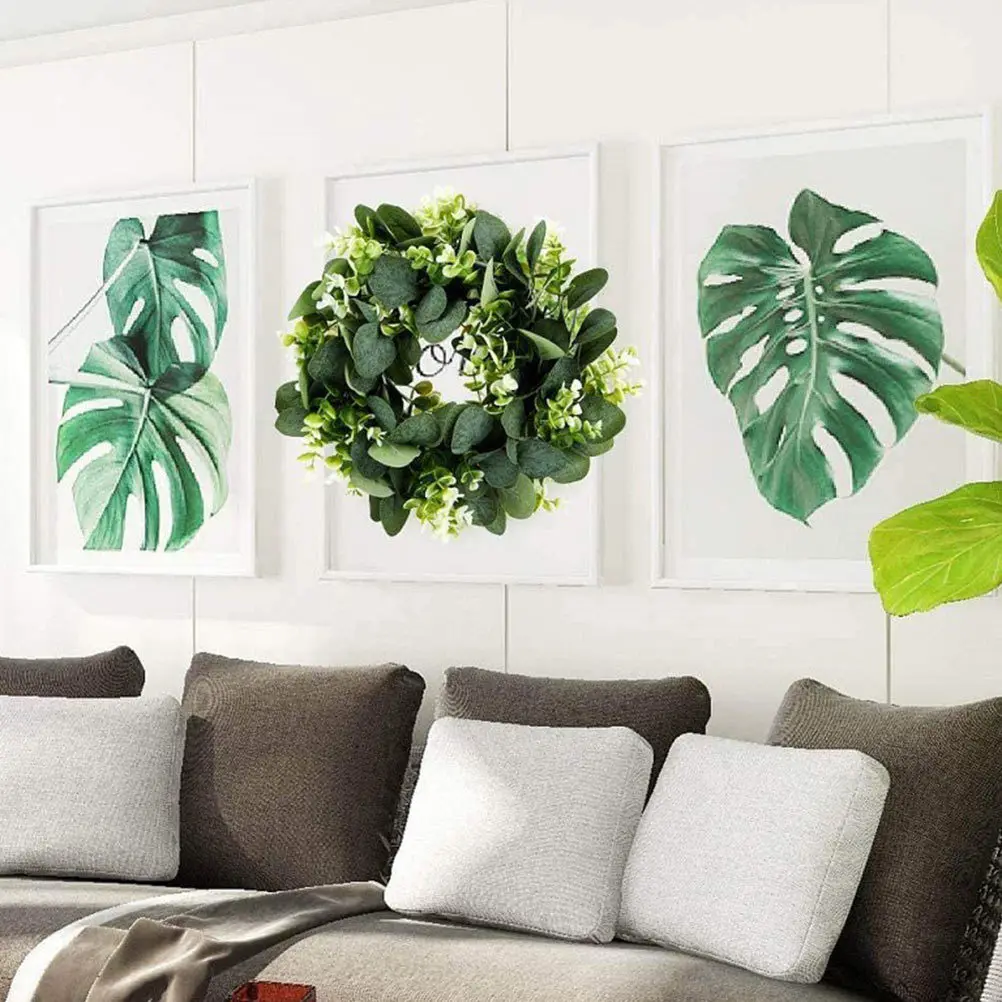 

2Pcs Decorative Artificial Eucalyptus Wreath Hanging Garland Green for Door Window Wall Wedding Christmas Birthday Party Decor