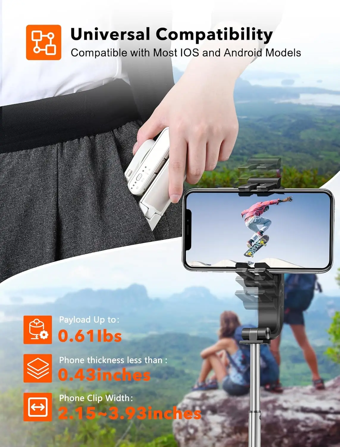 Hohem iSteady Q مثبت Gimbal للهواتف الذكية 1 محور Selfie عصا ترايبود مع تتبع الوجه آيفون 14/أندرويد