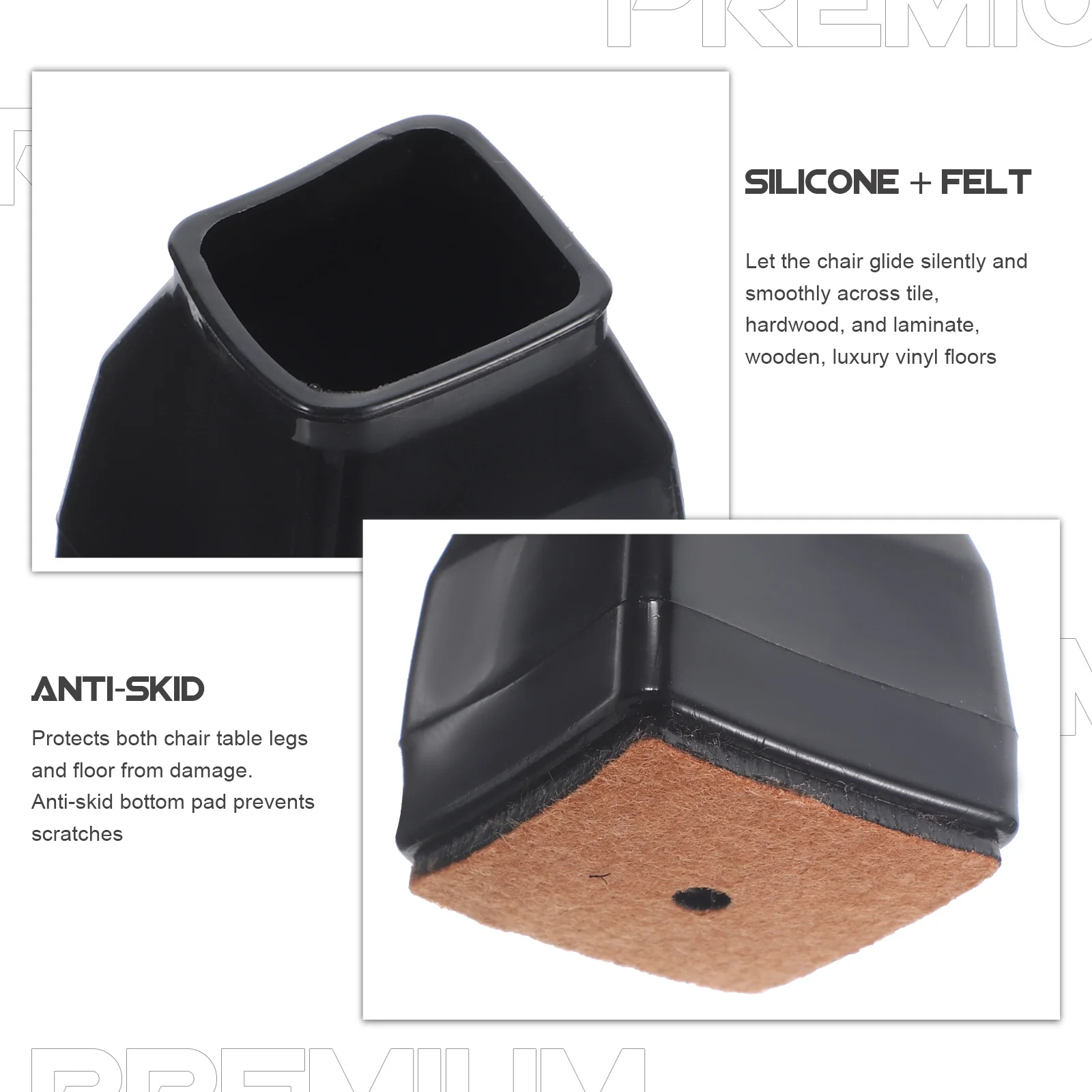

4Pcs Chair Leg Covers Square Design Chair Feet Caps Anti-Skid Floor Protectors for Bar Stools Kitchen Dining Office