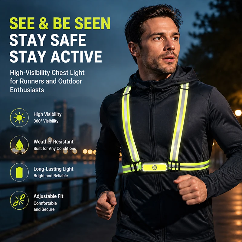 UniqueFire LED Running Vest Type C Rechargeable Reflective Glowing Reflector Straps High Visibility Night Running Warning Light
