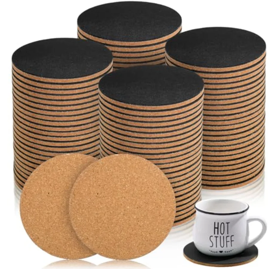 

100 Pcs Cork and Leather Coasters for Drink 4 Inch Round Thick PU Leather Absorbent Coasters with Cork Blank Bulk for Coffee Wi