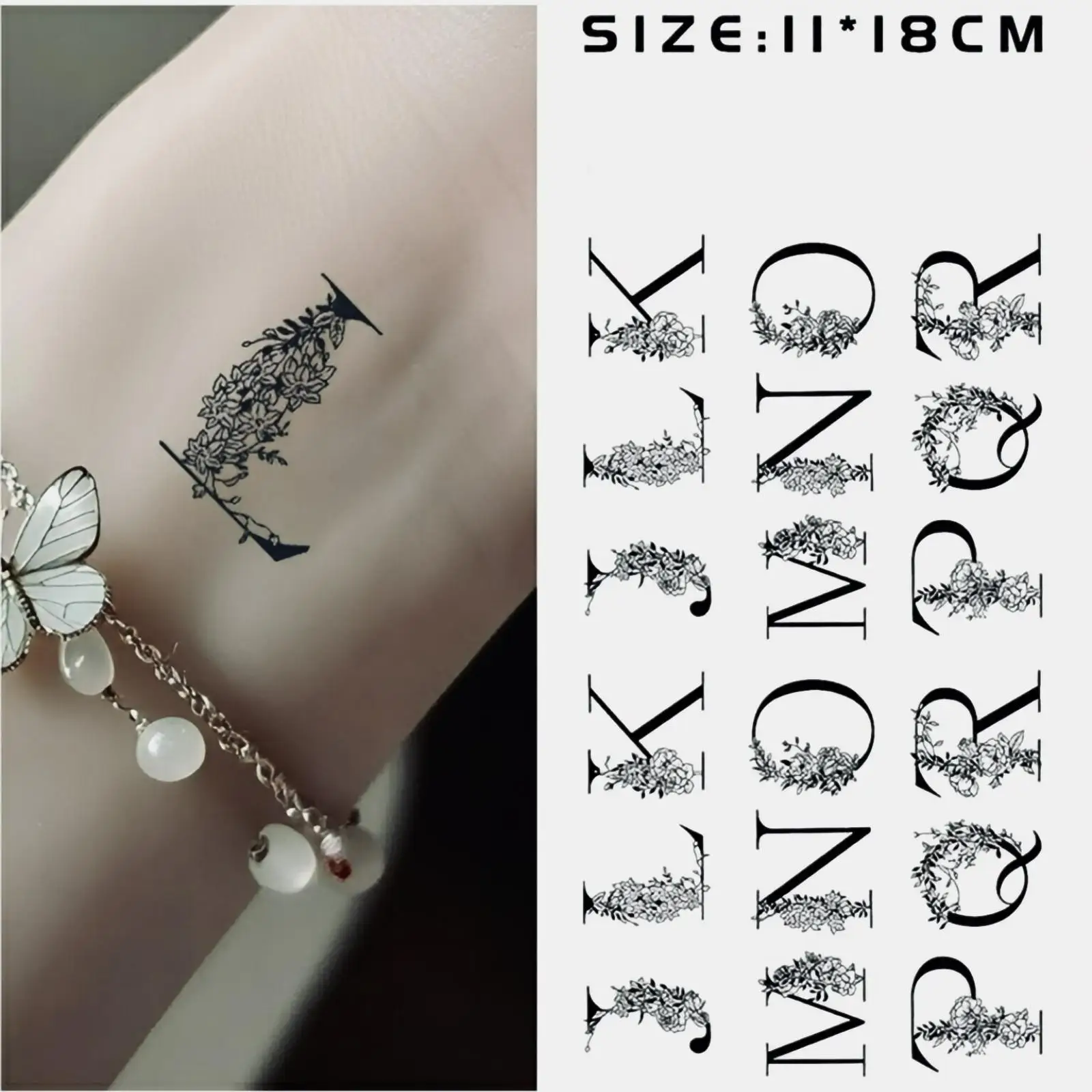 

Floral alphabet English Temporary Tattoos,Tattoo Stickers,Waterproof Long-Lasting 15 Days,Semi-Permanent Fake Tattoo,body art