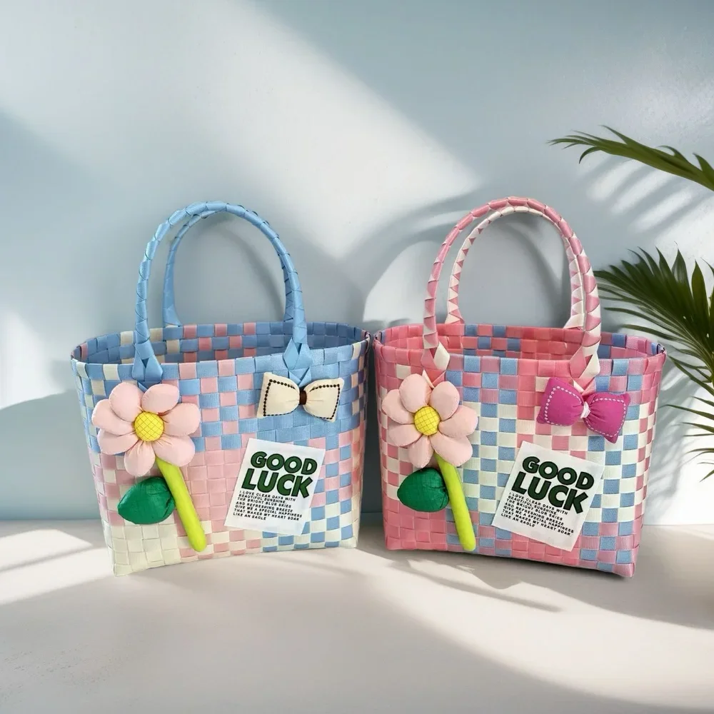 Fresh Style Woven Handbag Fashionable  Color Matching Plastic Editing Tote Bag Urban Simple Women's Tote Bag Beach Bag Handbag