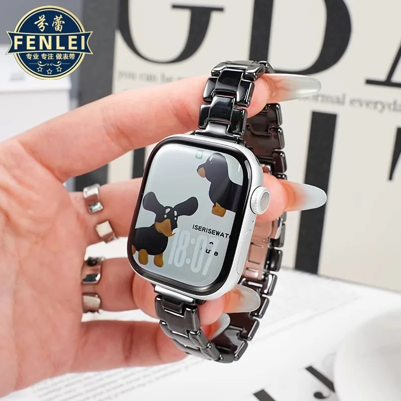 Keramische band voor Apple Watch Band 44 mm 40 mm 45 mm 49 mm 42 mm 38 Roestvrij stalen vlinderarmband IWatch-serie 6 3 7 8 se ultra