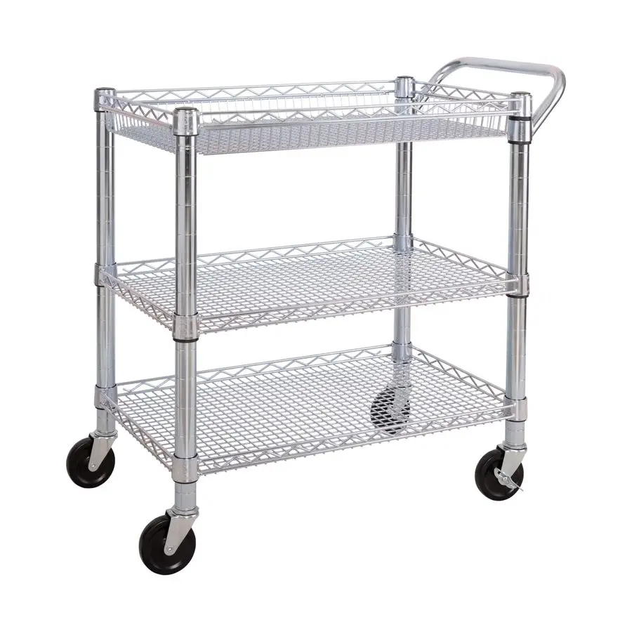 

UltraDurable NSF Commercial Heavy Duty Metal Rolling Utility Cart, Handle Bar for Restaurant, Garage, Warehouse, Kitchen, Office