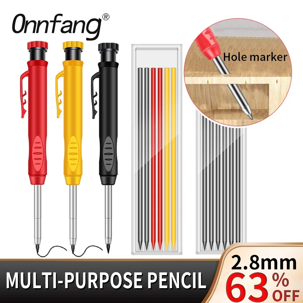 Auto Solid Carpenter Pencil Deep Hole Marking Pencil Marking Scriber Refill Carpenter Scriber Mechanical Pencil WoodworkingTools