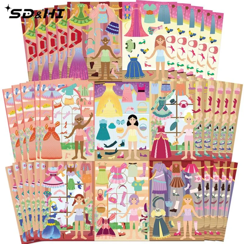8Pcs Cute Dress Up Puzzle Stickers Cartoon Creative Fun Handbook Character Jigsaw Education Stickers Toys Decoration Sticker