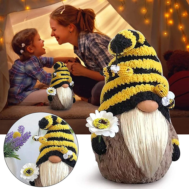 Bee Gnome Plush Sunflower Gonk Gnomes Scandinavian Swedish Honey Bee Home Farmhouse Kitchen Decor Bee Shelf Summer Tiered Tray D