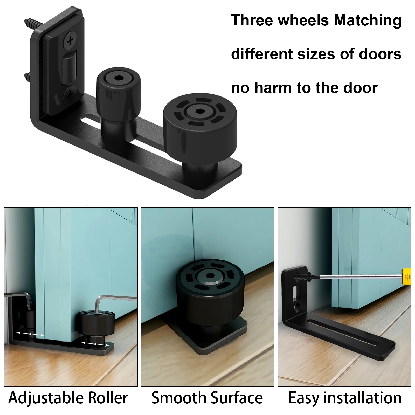 Guida al pavimento a rulli combinata per porte universali nere: liscia, sicura ed elegante