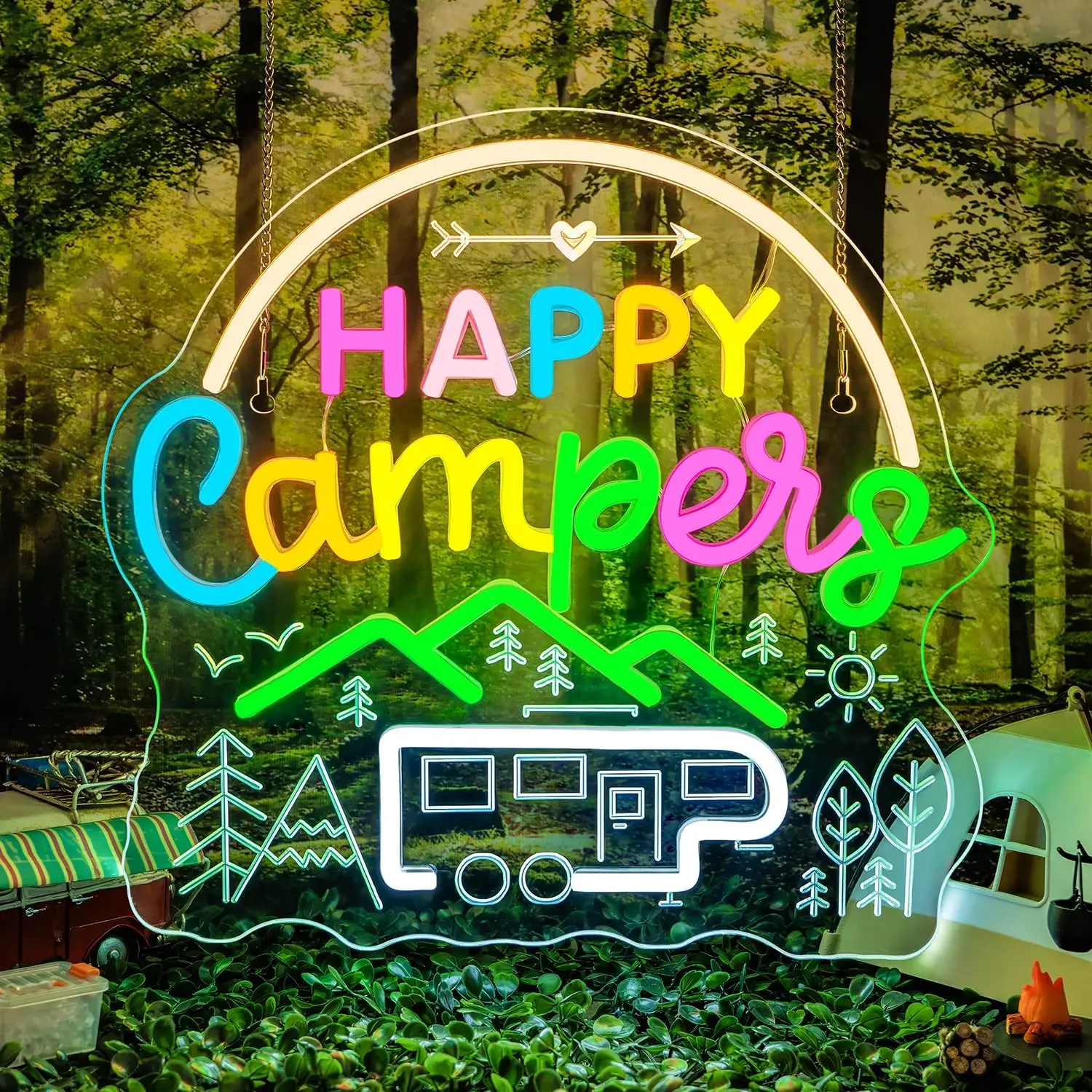 

Camping Theme Vehicle Neon Light Glowing Wall Sign for Rv Travel Home Decor Creative Gift for Camping Enthusiasts