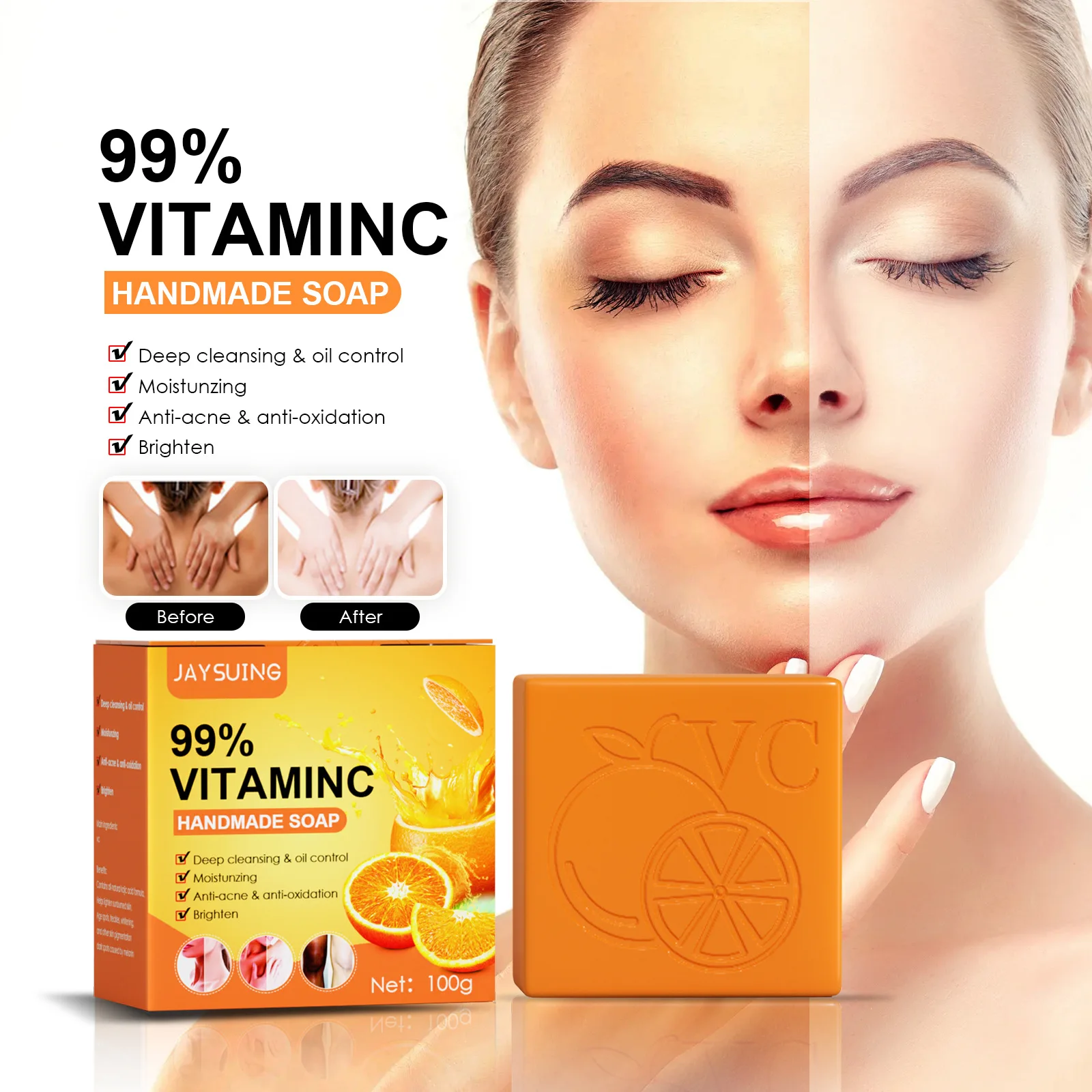 

Whitening Soap Vatamin C Glycerin Handmade Soap Skin Lightening Soap Bleaching Deep Cleaning Brighten Skin