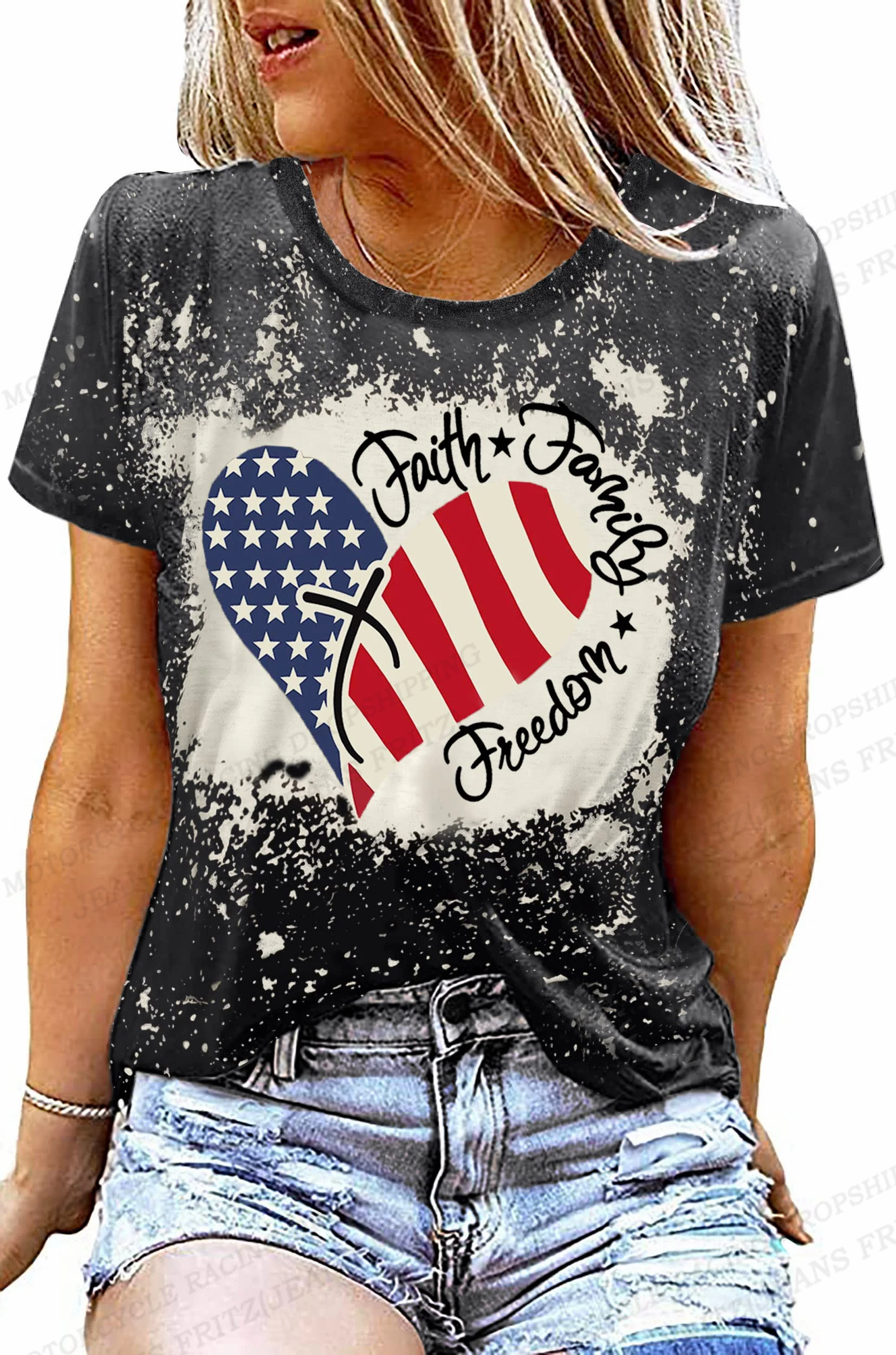 American Flag 3d Print T-shirt Women Fashion Usa Flag T-shirts Vintage T Shirt Casual Short Sleeve Tops Tee Lady Tshirt Distress