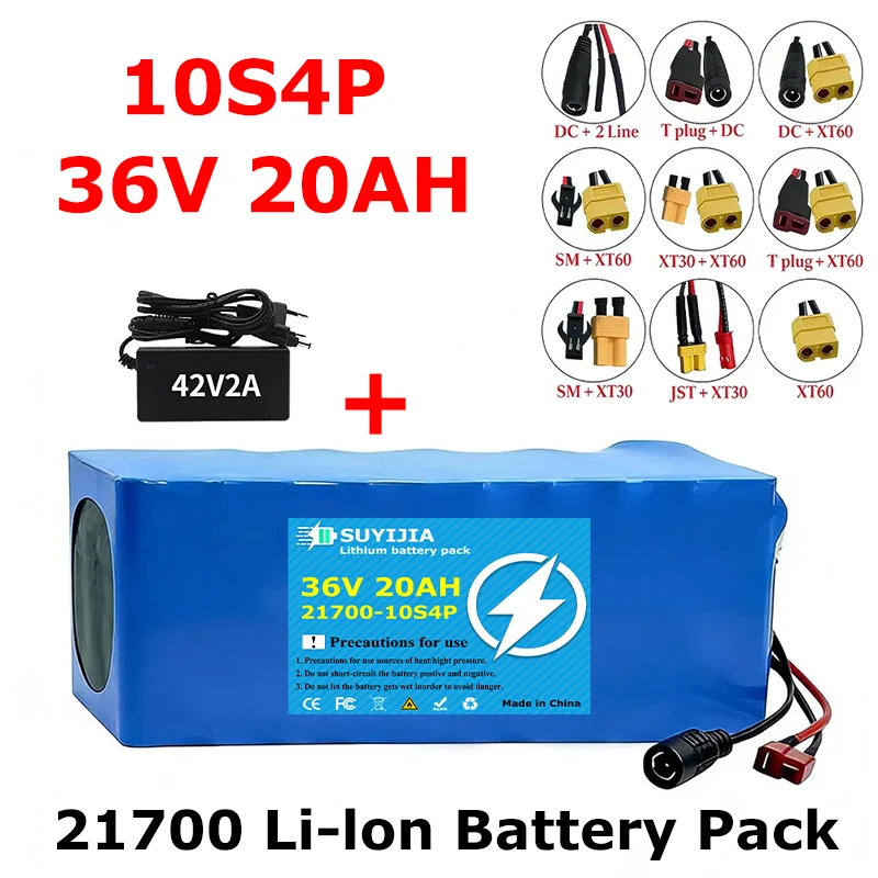 21700 36V 20000mAh Lithium Ion Battery 10S4P High Capacity for 42V Electric Scooter Scooter 750W 1000W with Built-in 30A BMS