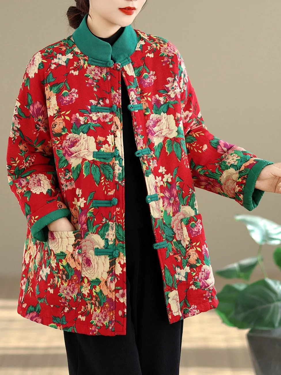 

Женская утепленная хлопковая куртка с льняным принтом, длинное пальто, домашняя одежда, на пуговицах, с воротником-стойкой, длинный рукав