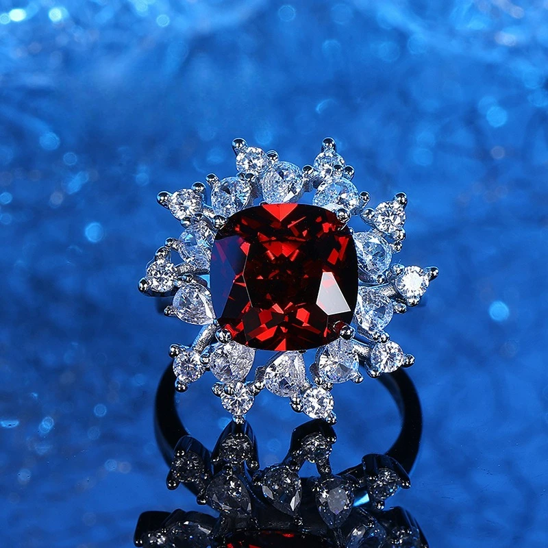 

PT950 Platinum Artificially Cultivated Ruby Main Stone 11 * 11 Ring Set with Full Diamond Proposal Wedding Ring Jewelry