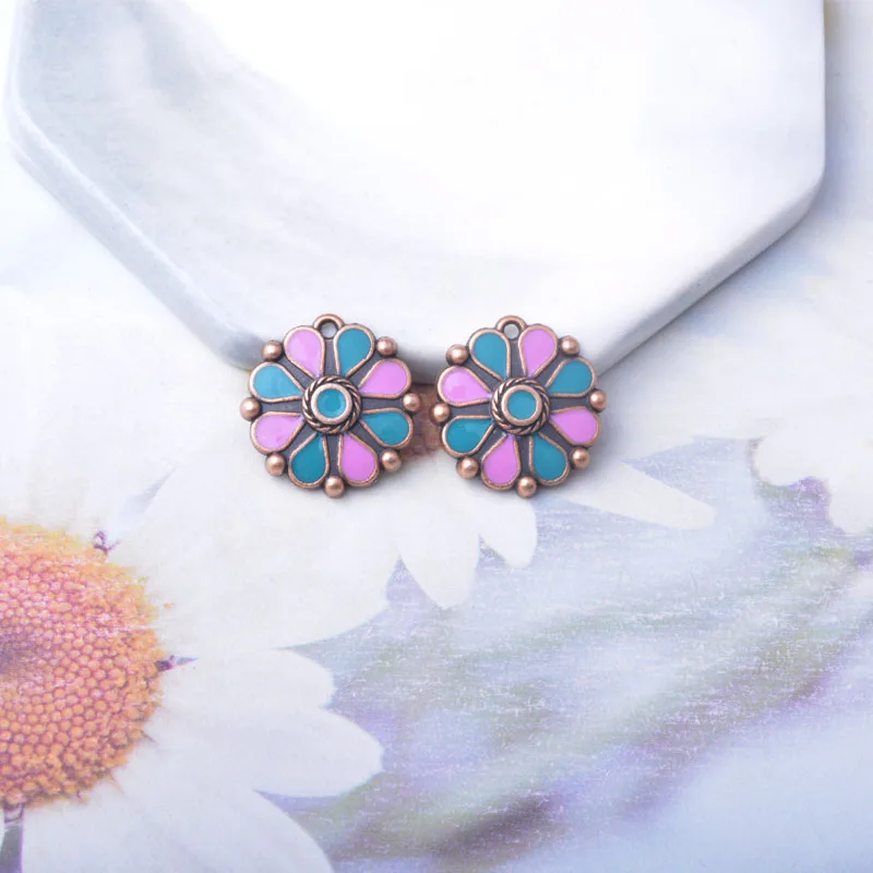10 Stück Bohemian-Stil Antik-Rote Kleine Blumen-Emaille-Anhänger Metall-Ohrringe Anhänger Zubehör DIY Damenschmuck – Detail 6