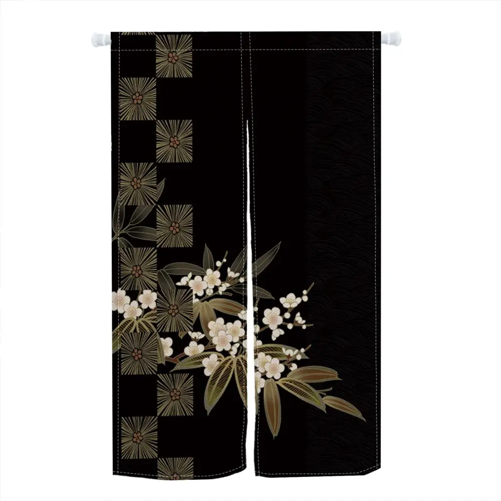 Noren Japanese Style Doorway Curtain Pink Blossom Flowers Moon Printed Door Curtain Window Treatment Door Tapestry