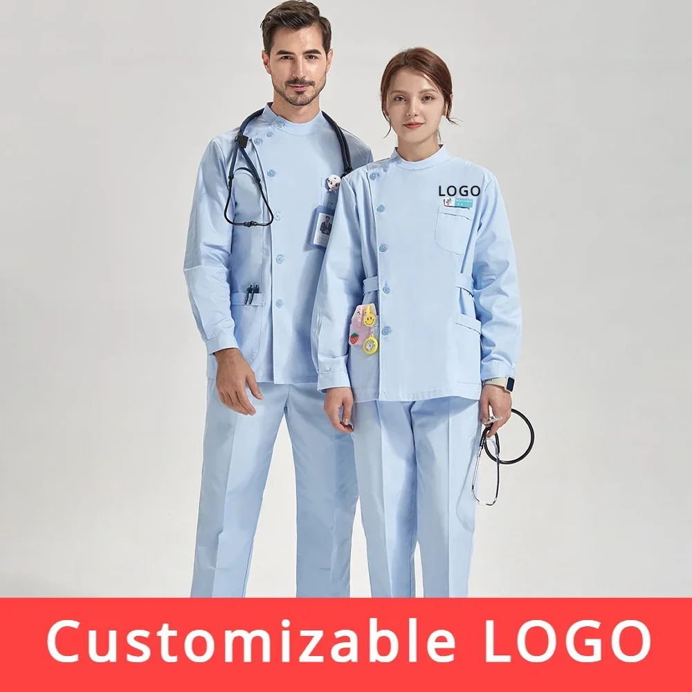 Customizable LOGO Men Women Medical Nurse Uniform Surgical Scrubs Set Clinical Nursing Workwear Pet Clothes Lab Suit Veterinaria