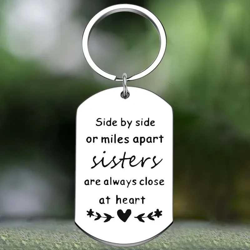 Long Distance Relationship Sister Keychain Side by Side Sisters Christmas Gift Key Chain Pendant Jewelry Sister in Law Gifts