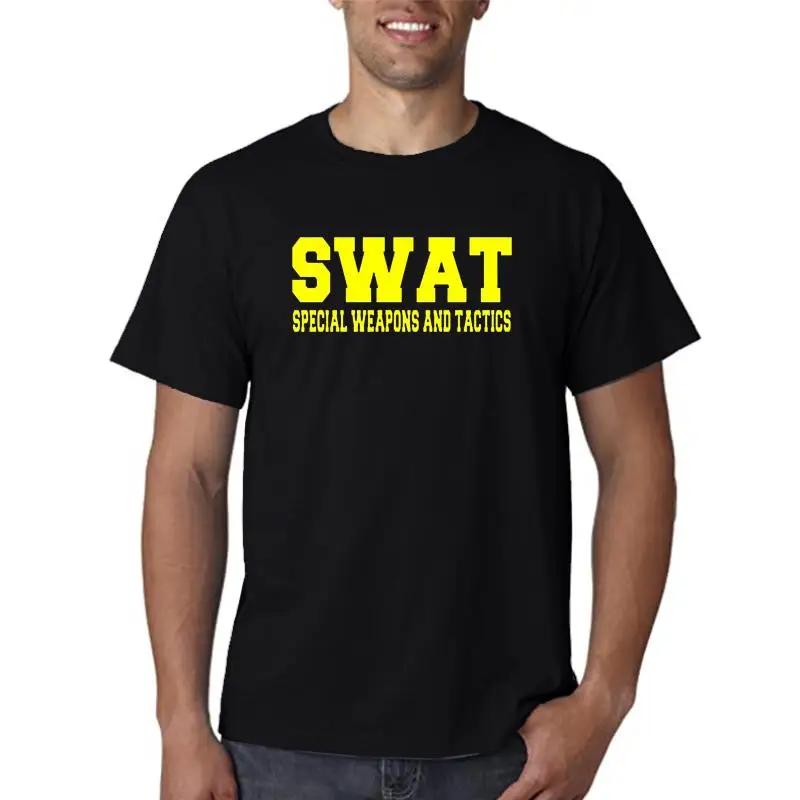 Swat Special Weapons And Tactics Men's T-Shirt Novelty Print Ultra Slim Fit Nine Sleeve Length Youth Fashion Henry Collar