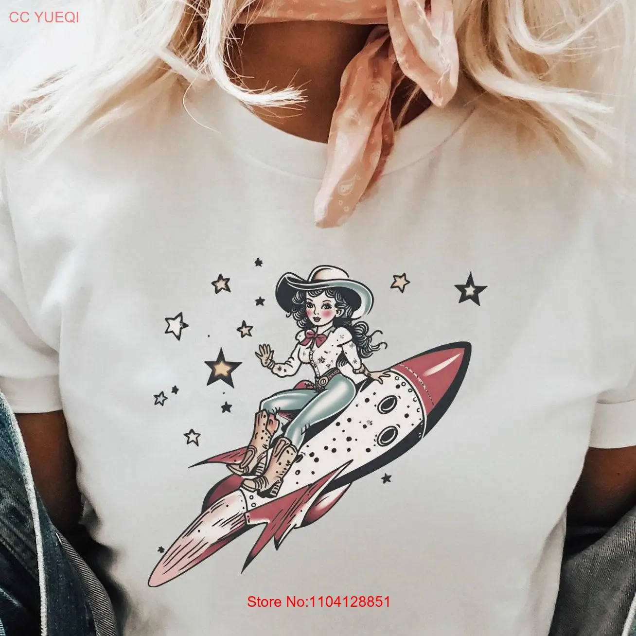 تي شيرت Tattoo Space Cowgirl تي شيرت Country Soft Girl Retro for Western Bella Canvas Pinterest بأكمام طويلة أو قصيرة