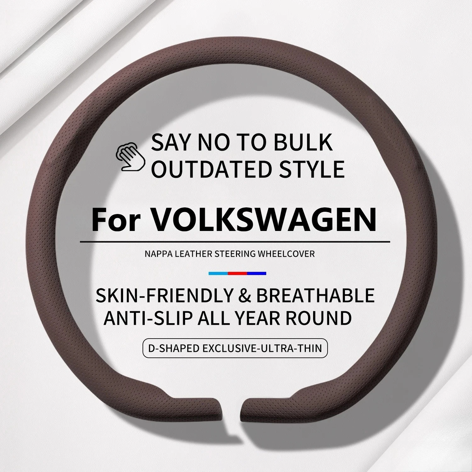 New Model Ultra-Thin Luxury Steering Wheel Cover For VOLKSWAGEN ID3 ID4 Tiguan Golf Polo Passat Anti-Slip Breathable Snug Fit