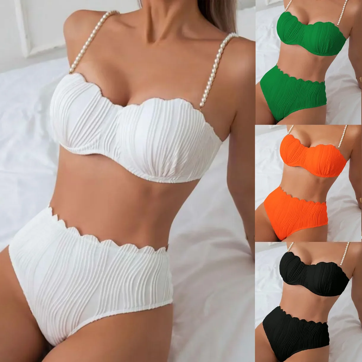 

2025 New Women's Shell Bikini Fashionable Backless Sexy Split Swimsuit Beach Vacation Swimwear m