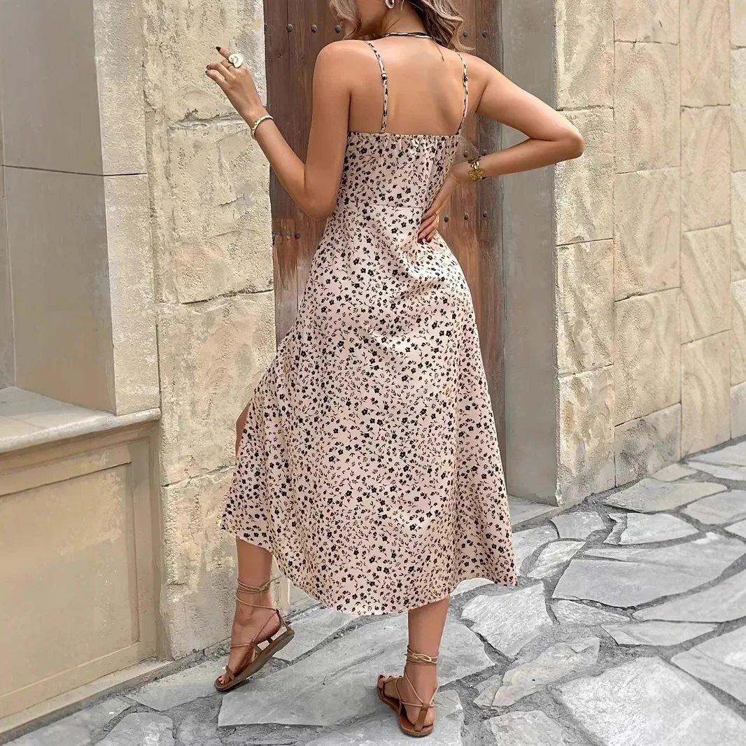 Robe longue d'été pour femmes, petite robe à imprimé Floral, Sexy, bretelles Spaghetti, Slim, taille haute, robe de soirée en boîte de nuit